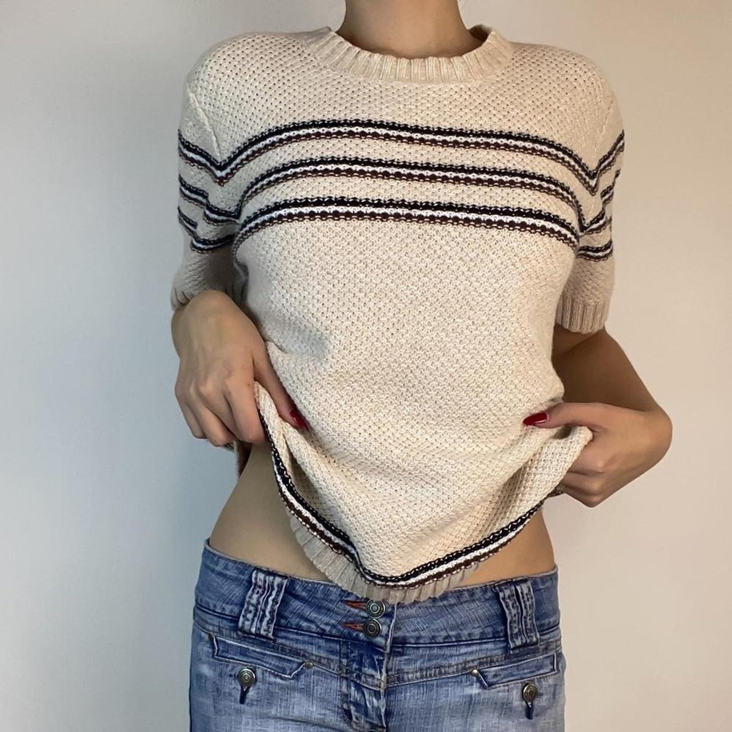 Knit Striped Top in Cream