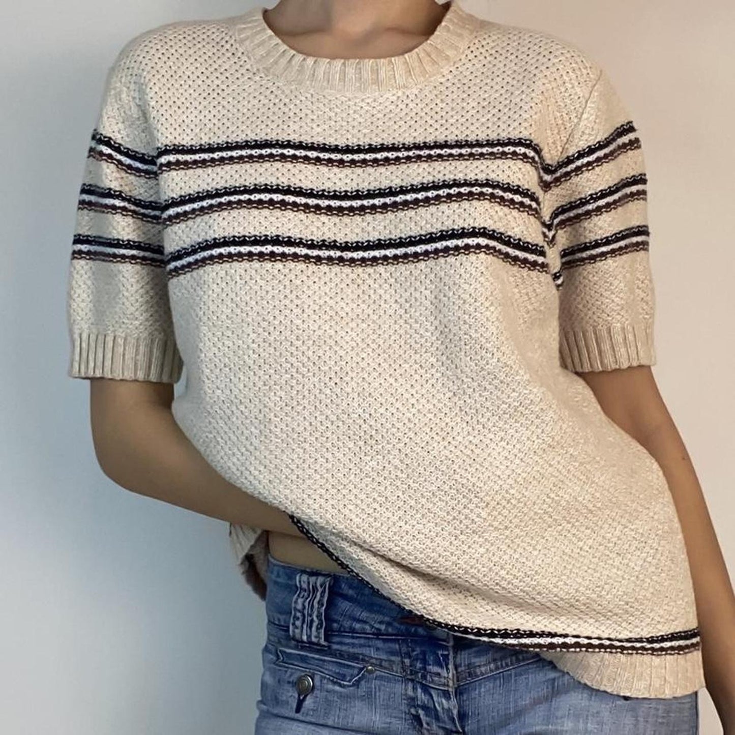 Knit Striped Top in Cream