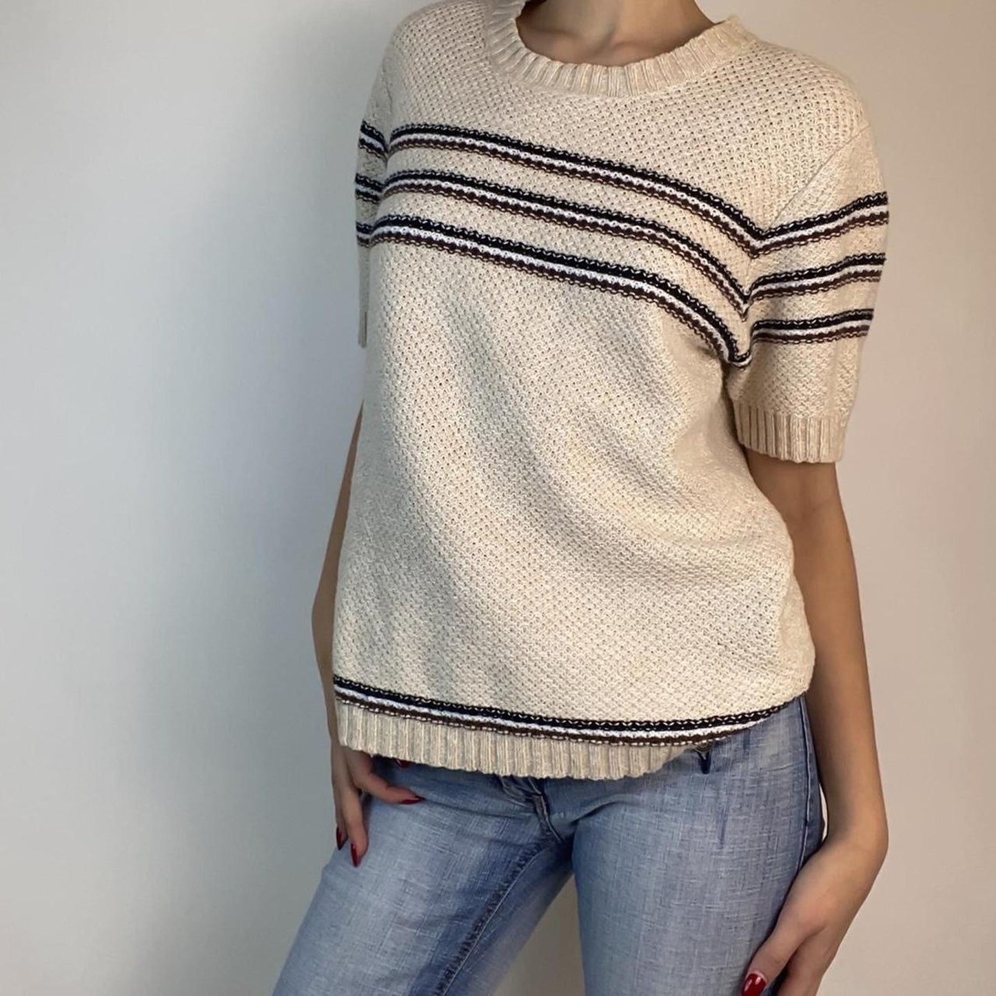 Knit Striped Top in Cream