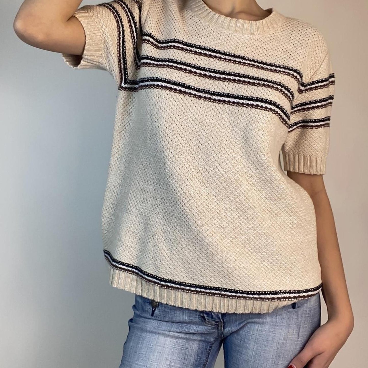 Knit Striped Top in Cream