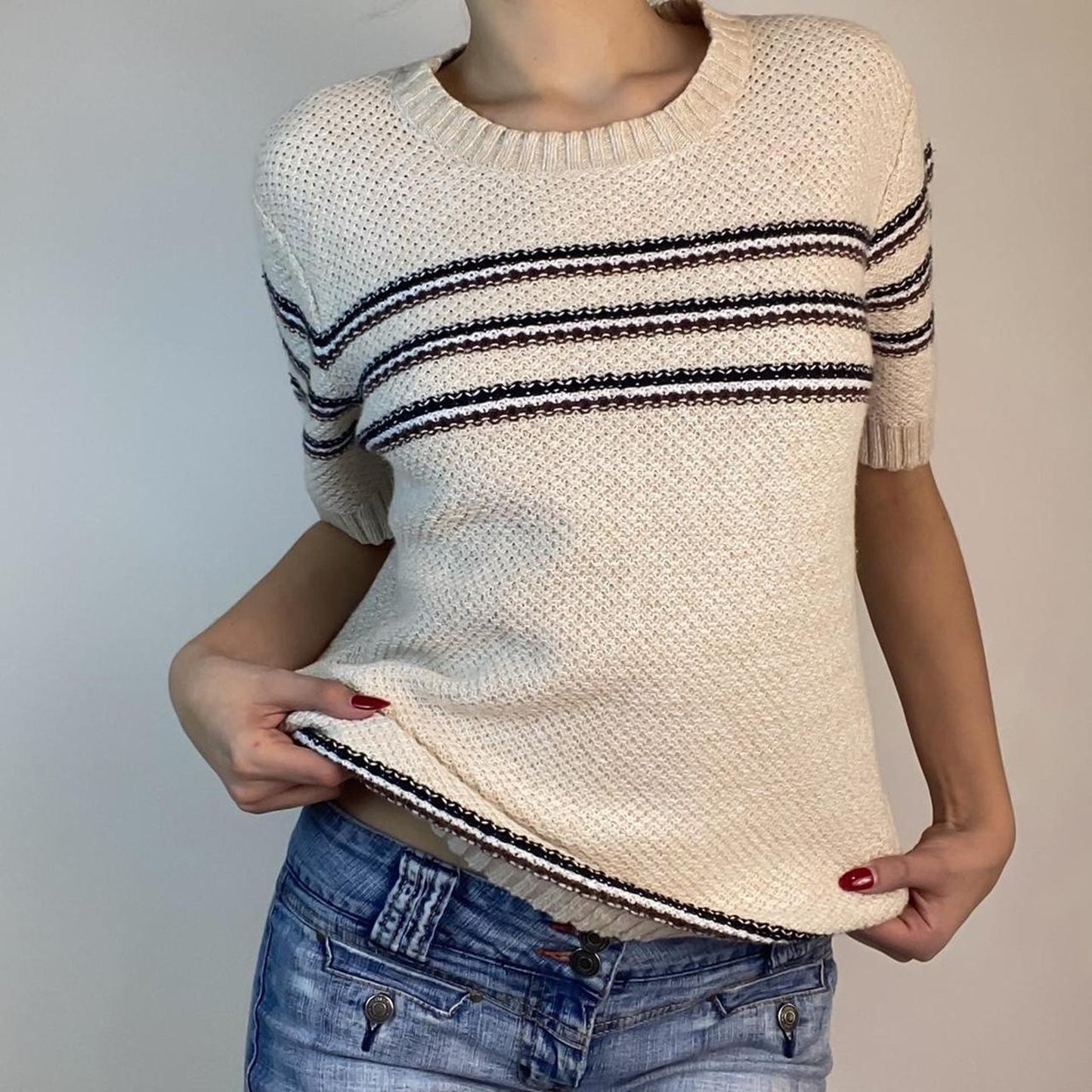 Knit Striped Top in Cream